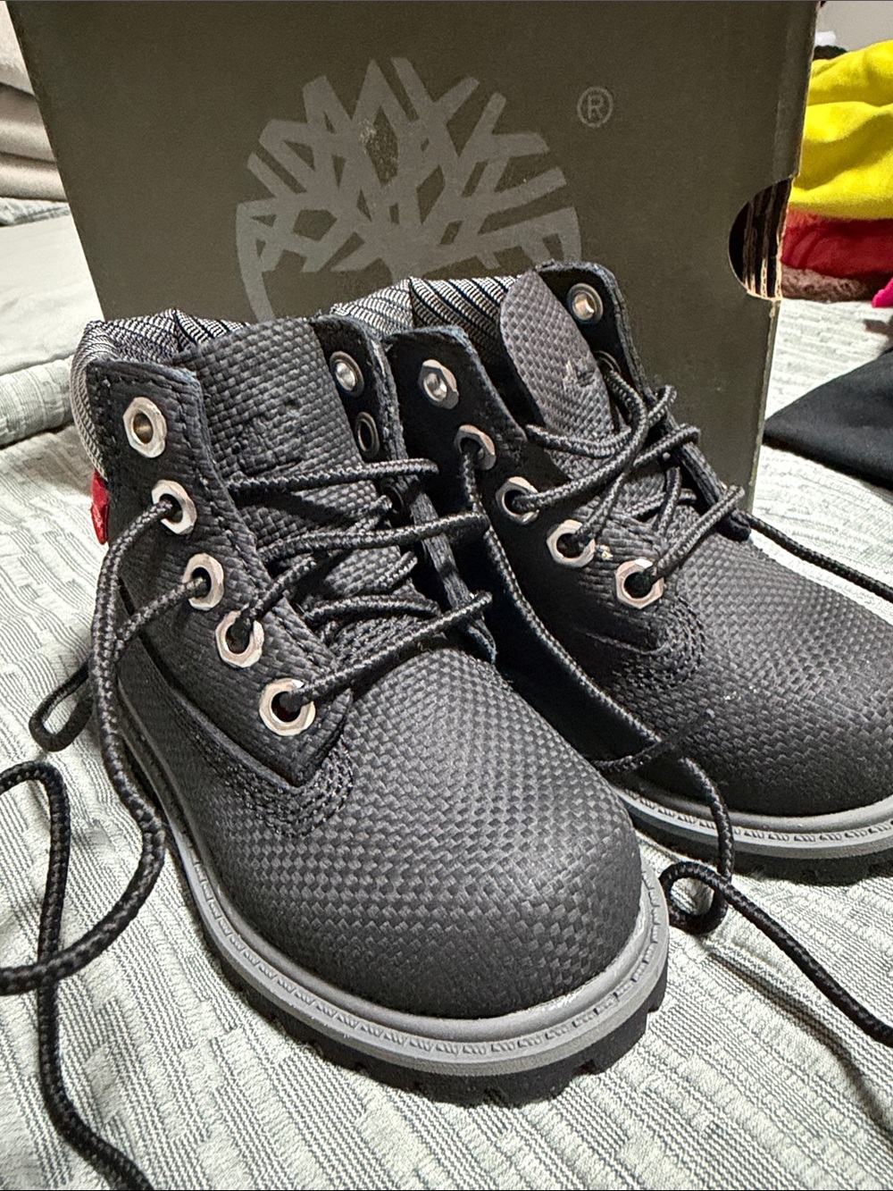 Timberland Kids Black Lace-Up Textured Boots